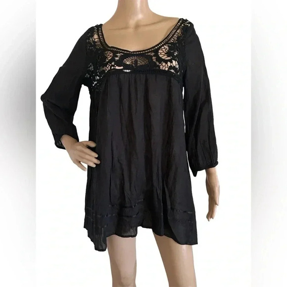 Eze Sur Mer Anthropologie Lacy Flowy Black Oversized Top Women’s Size 8 EUC!! - Picture 1 of 8